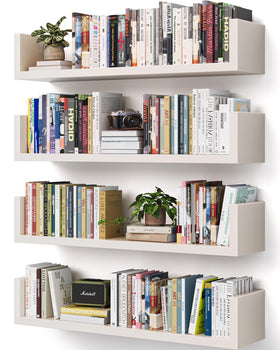 VMROF wall bookshelf with U shaped floating design highlighting natural wood grain for elegant storage