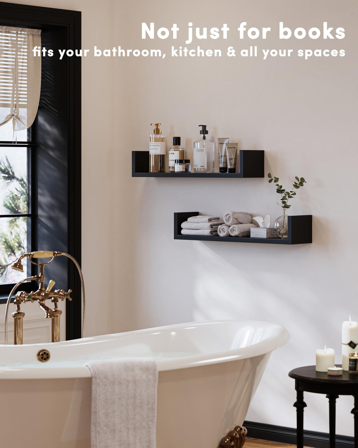 VMROF wall-mounted shelves living-room layout demonstrates flexible styling for gallery walls.
