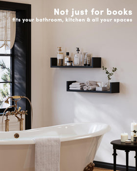 VMROF wall-mounted shelves living-room layout demonstrates flexible styling for gallery walls.
