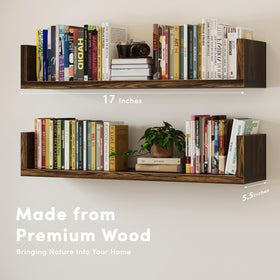 VMROF living room setup using wall shelves as decorative storage