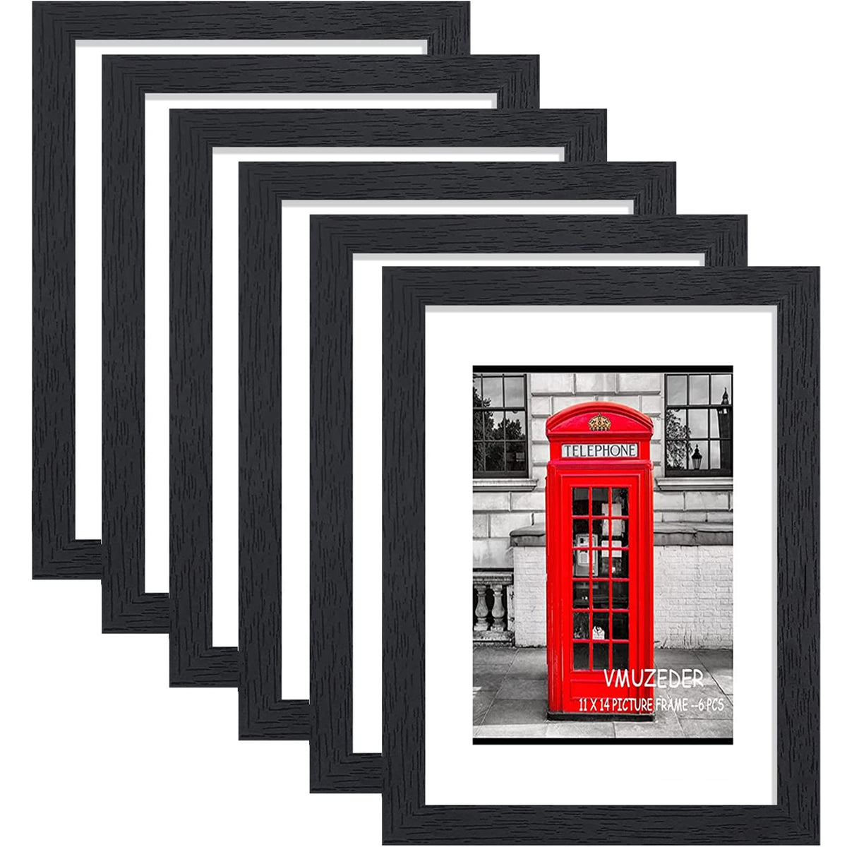 VMUZEDER 11x14 rustic black wood frame set for versatile wall display.