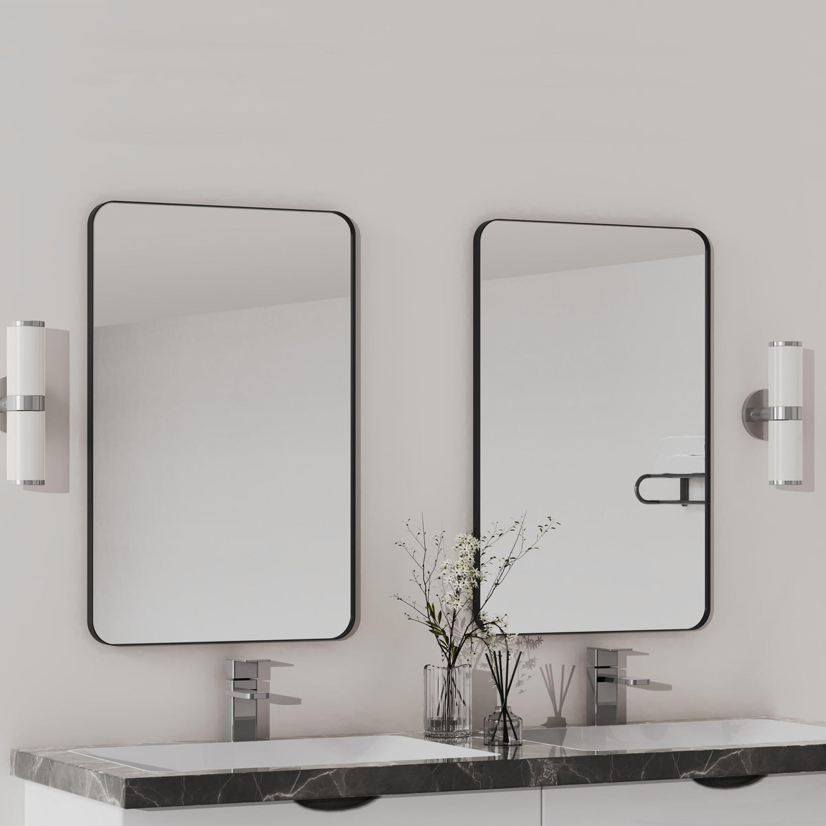 VocalStar 16 x 24 inch frame over vanity creates generous reflective space.