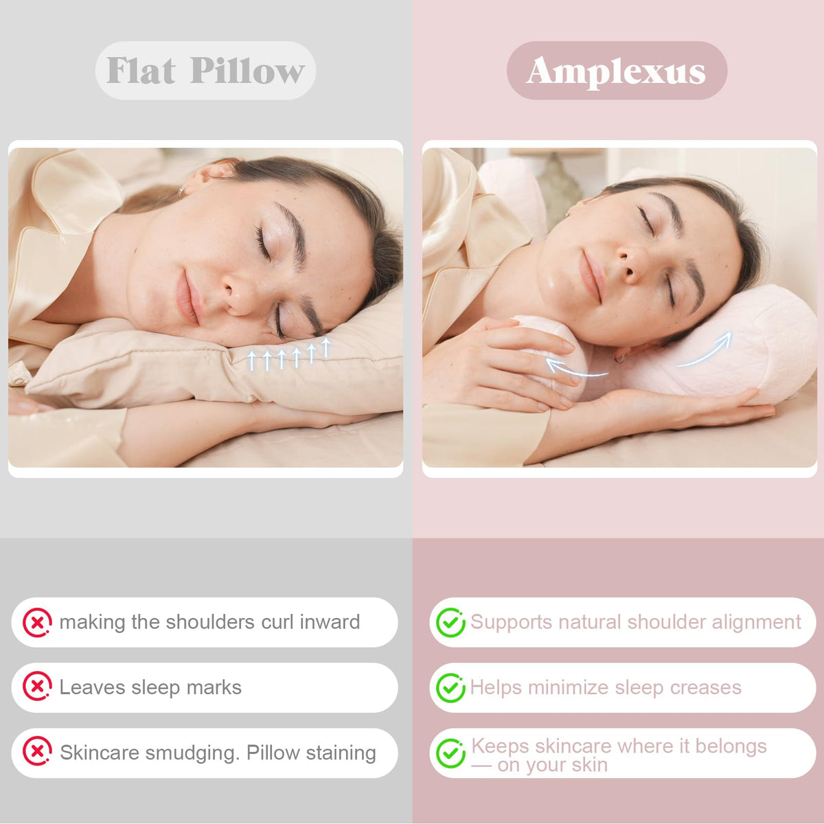 Vocheer ergonomic shoulder-curve design reduces facial contact during sleep