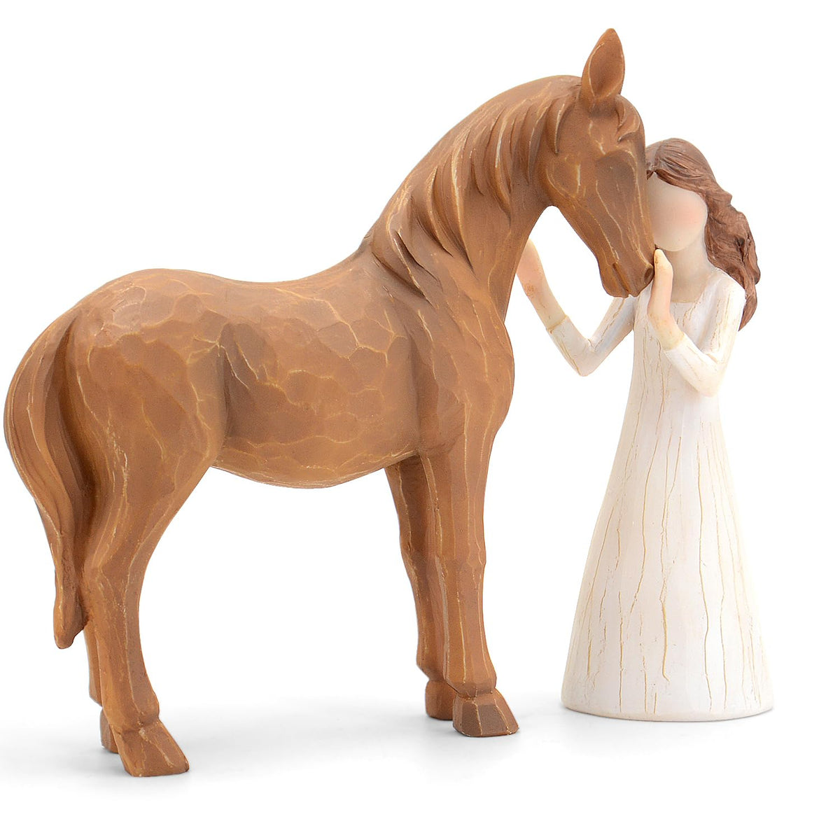Vofstand Girl Embraces Horse figurine, hand painted resin decor for equestrian-inspired spaces