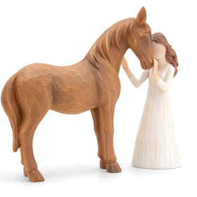 Vofstand Girl Embraces Horse figurine, hand painted resin decor for equestrian-inspired spaces