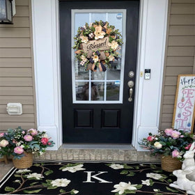 Vofuly wreath with bows and blessed plaque adds warm home charm.