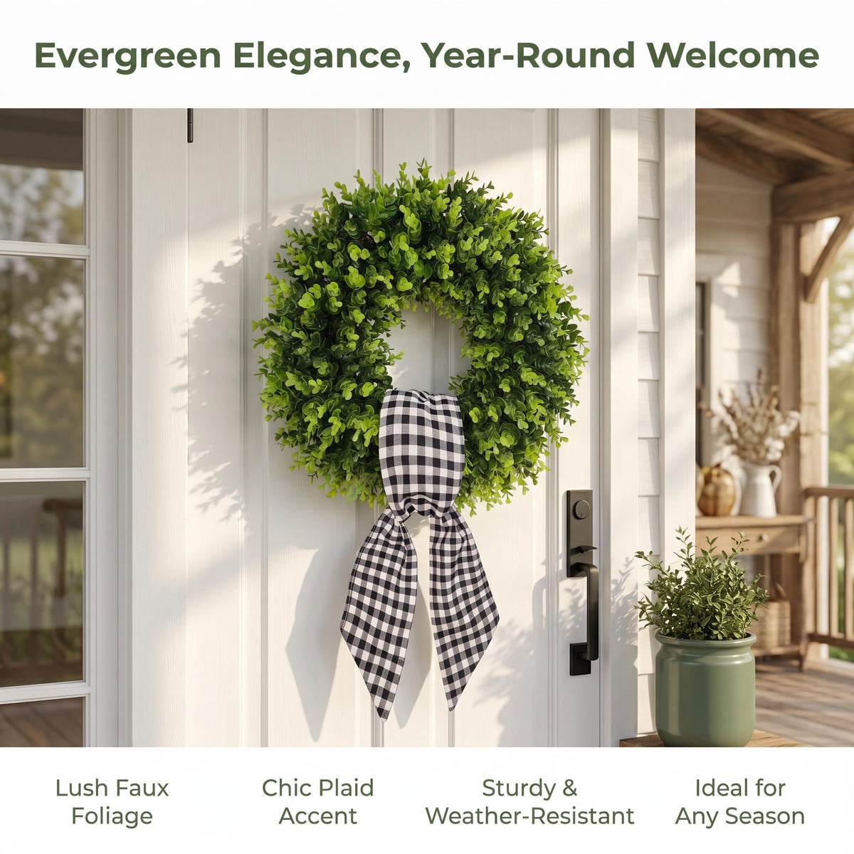 Vofuly front-door wreath complements seasonal decorations with simple charm.
