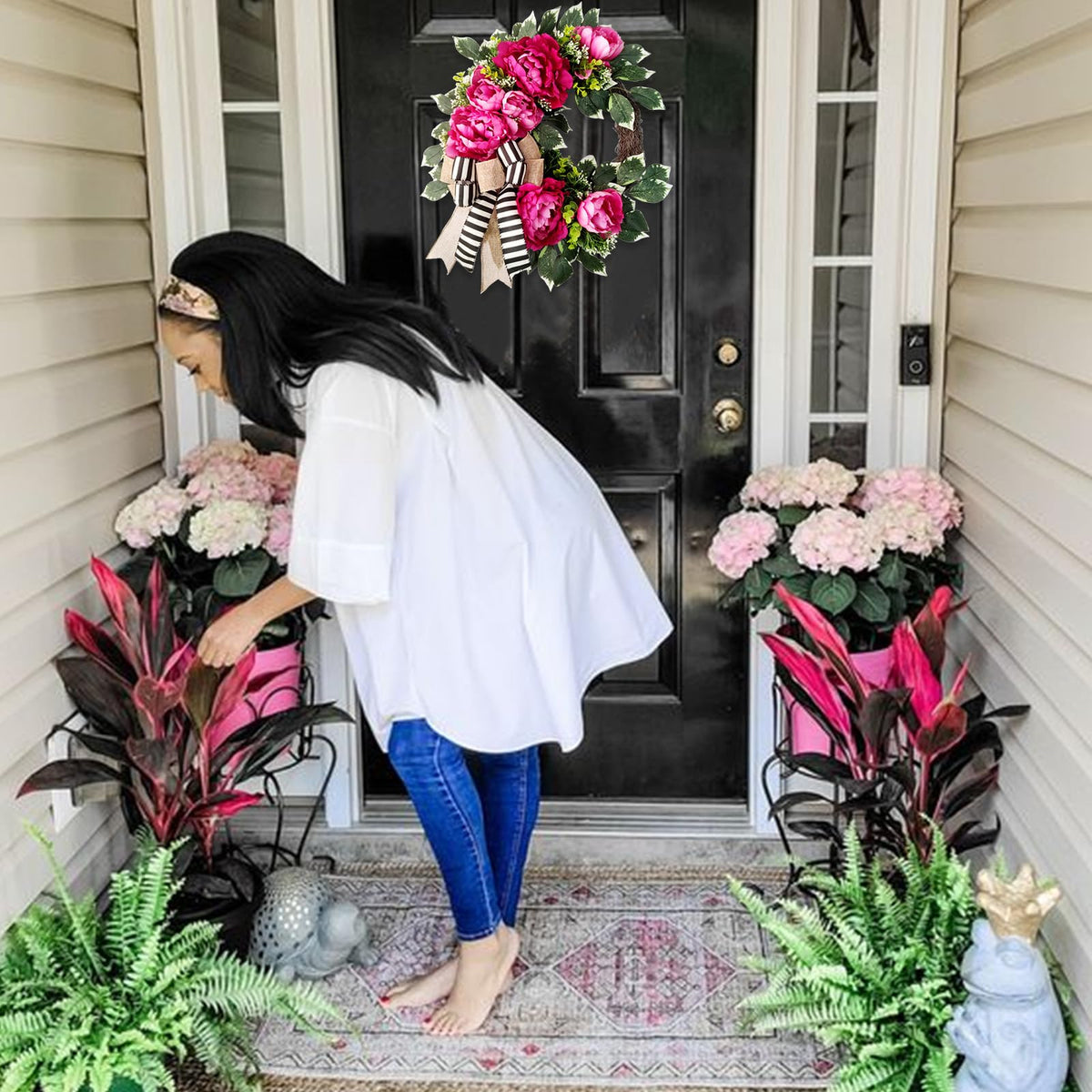 Vofuly pink peonies detail captures vibrant texture for romantic porch decor