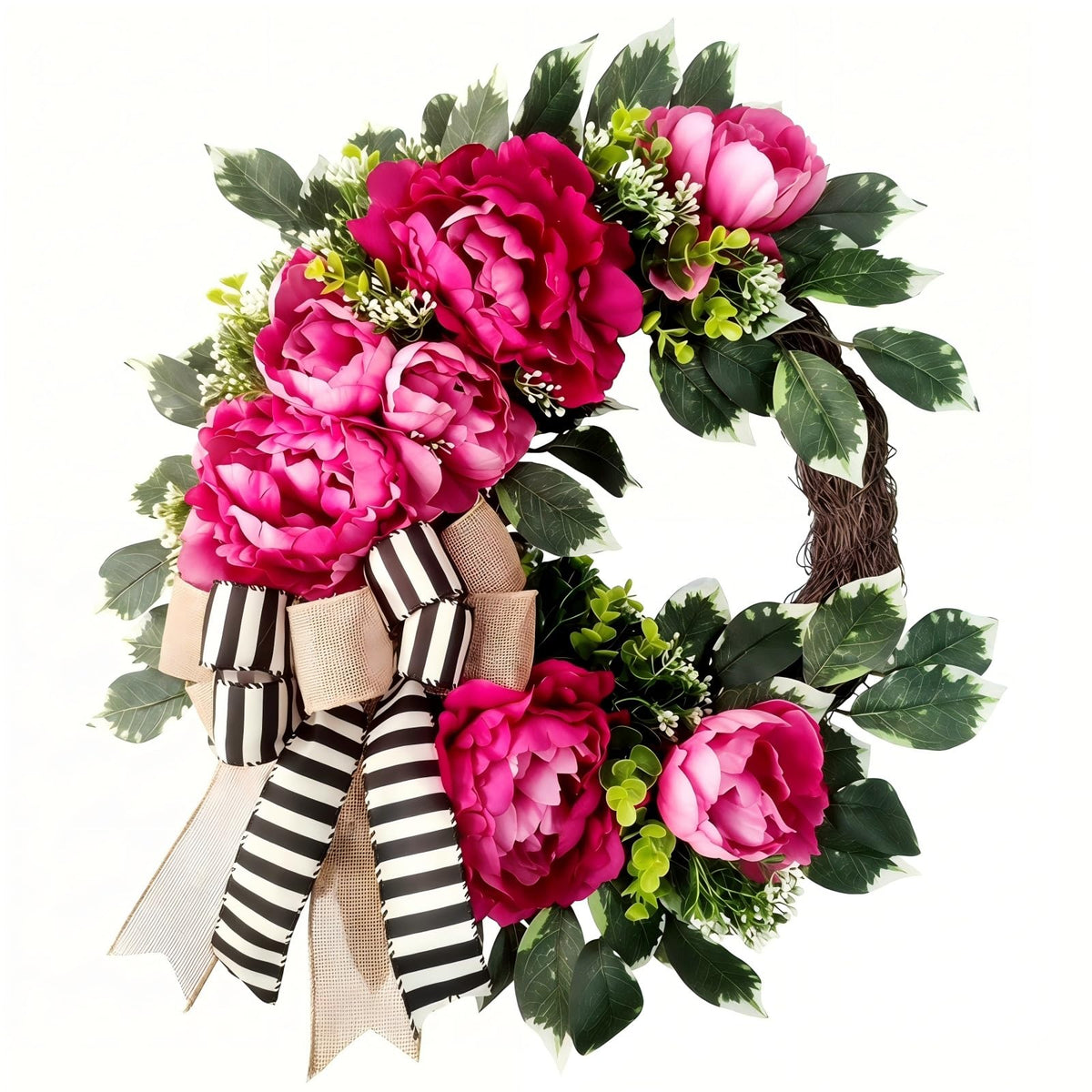 Vofuly spring-summer-wreath front door with pink peonies for year-round welcome
