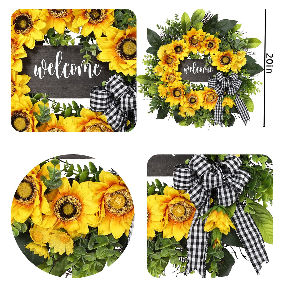 Vofuly wreath featuring buffalo plaid bow adds seasonal warmth.