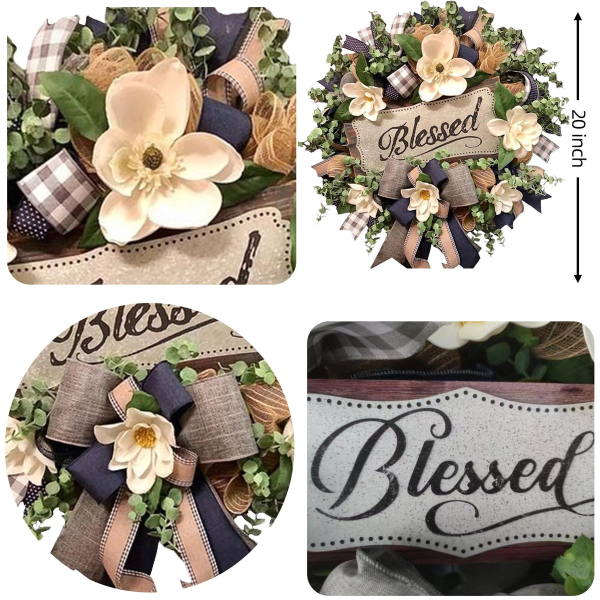 Vofuly wreath measures 20–22 inches wide for balanced doorway display.