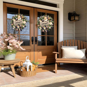 Vofuly year-round farmhouse wreath combines timeless style and durability.
