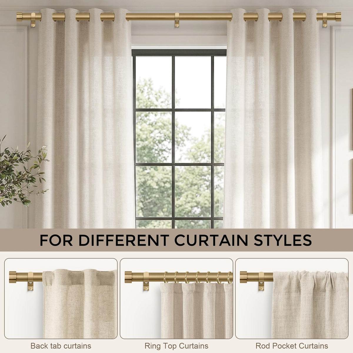 VOIIY easy-install curtain rod kit with hardware included for fast setup.
