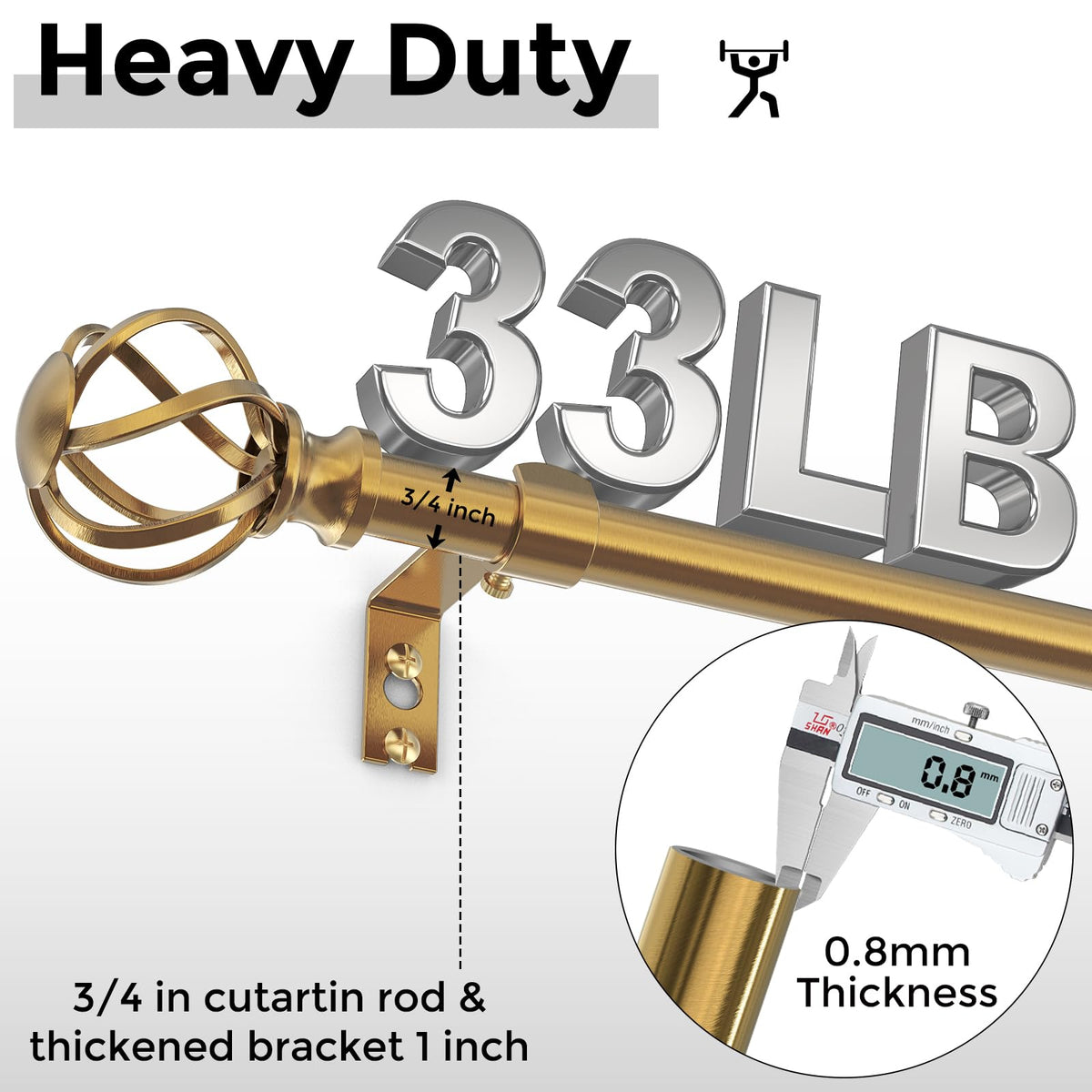 VOIIY 3-4 inch outer diameter rod resists sagging under weight