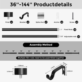 VOIIY rod fits blackout white farmhouse and boho curtains