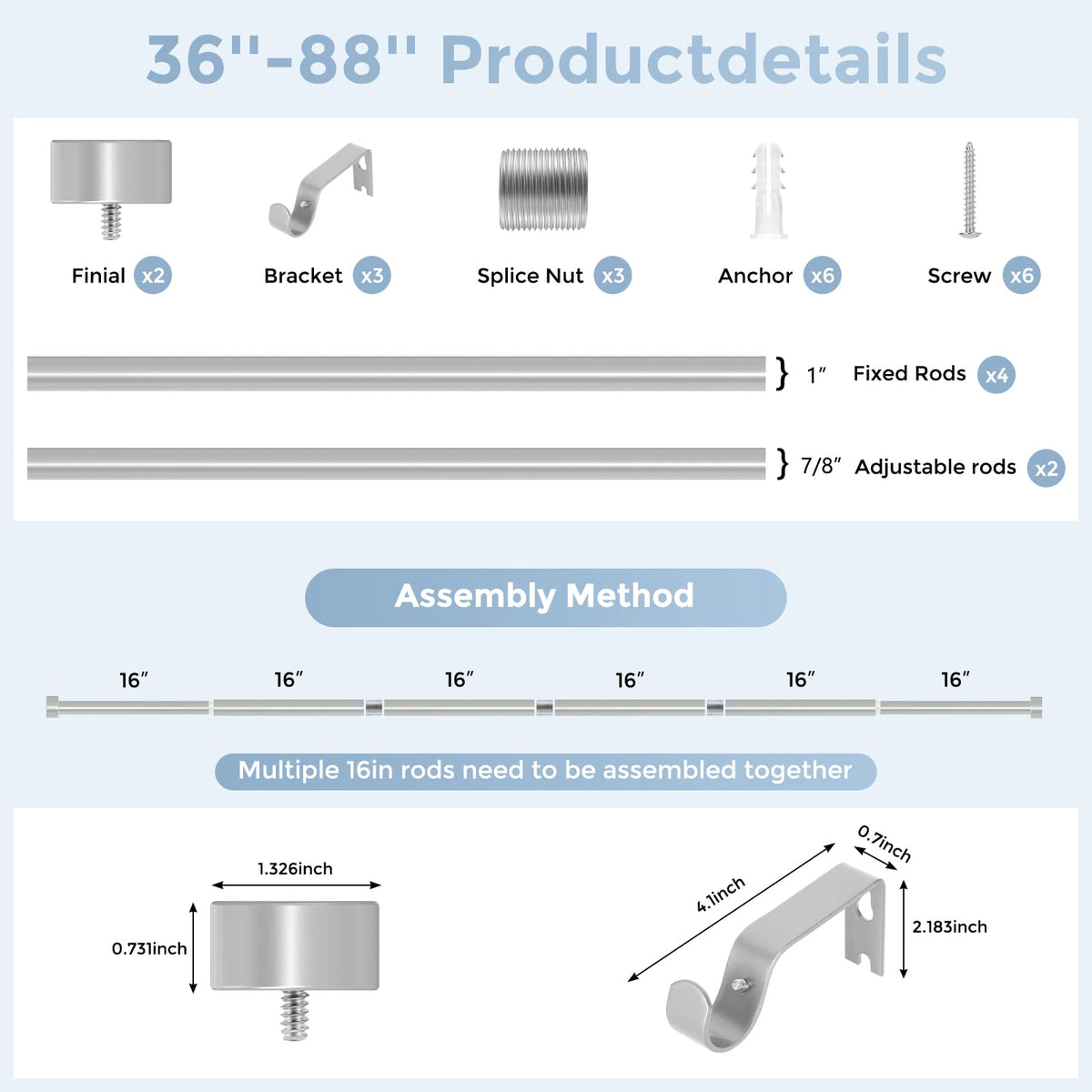 VOIIY packaged curtain rod kit with all mounting hardware.