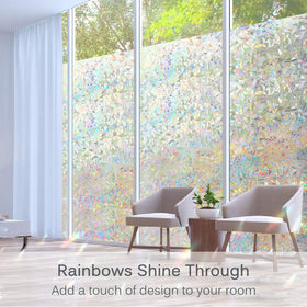 Volcanics rainbow effect window film creates colorful light patterns when sunlight hits.