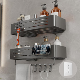 Voldra adhesive shower caddy 2-pack wall mount keeps bottles organized.