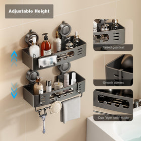 Voldra aluminum shower shelves wall-mount for rust-free durability.