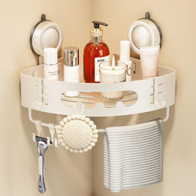 Voldra corner shower caddy with strong suction cup for clutter-free shower storage