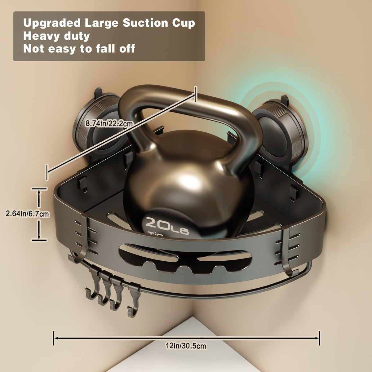 Voldra no-drill installation on tile using large suction cups.