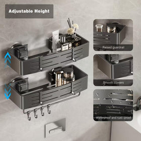 Voldra basket and hooks on the caddy help organize shower essentials.