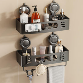 Voldra shower caddy with suction cup two-pack in gray for secure bottle storage.