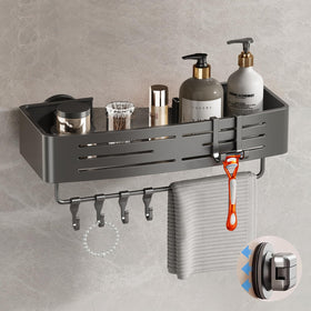 Voldra shower caddy with suction cup offers tool-free, damage-free mounting.