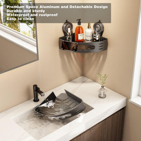 Voldra towel bar and hooks organize towels and razors.