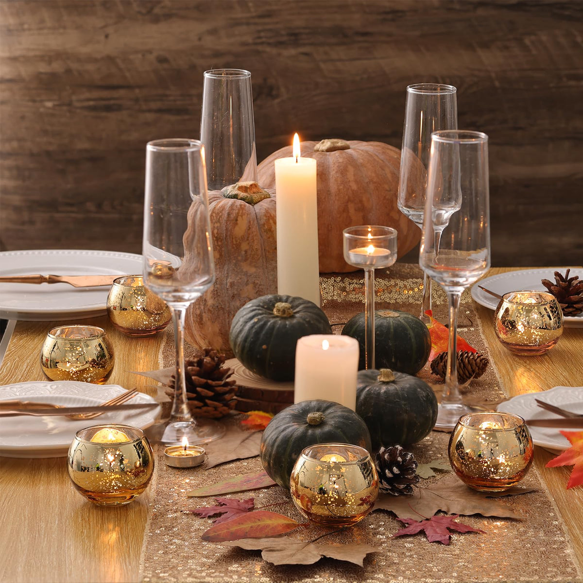Volens mercury glass tealight holder with speckled finish adds vintage charm.