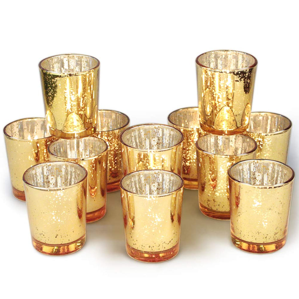 Volens Gold mercury glass votive holders illuminate weddings with warm vintage charm.
