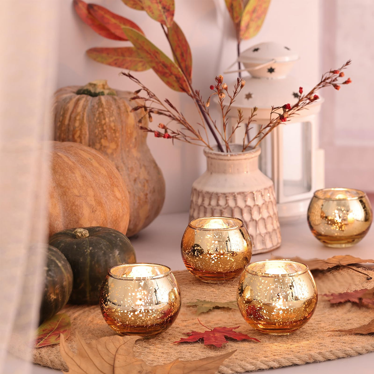 Volens mercury glass gold tealight holders create warm wedding decor