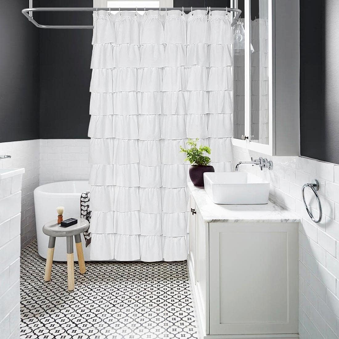Volens white shower curtain opaque privacy-design helps keep water from splashing.