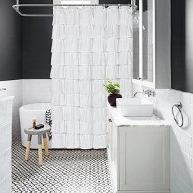 Volens white shower curtain opaque privacy-design helps keep water from splashing.
