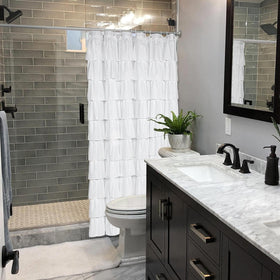 Volens white shower curtain quick-dry fabric for easy care and daily use.