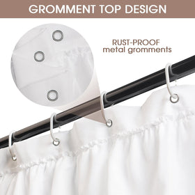 Volens white shower curtain wrinkle-steam care preserves pleats and detail.