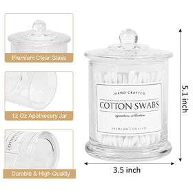 Volisnova farmhouse jar with clear glass for cotton balls keeps the vanity organized.
