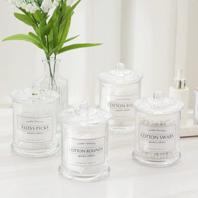 Volisnova farmhouse jar with clear glass for floss picks, keeping dental care accessible.