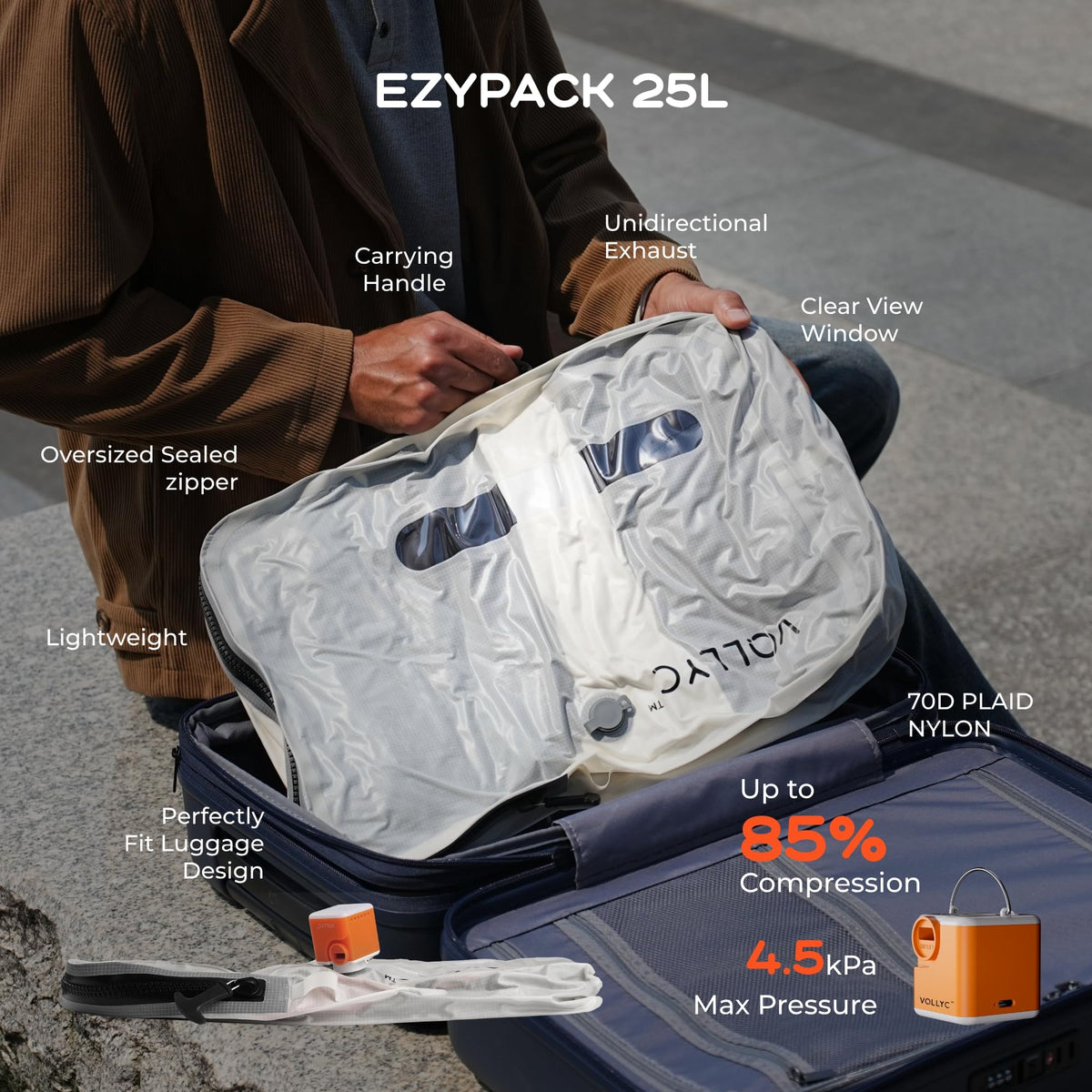 VOLLYC IPX7 waterproof zipper protects contents from rain and spills