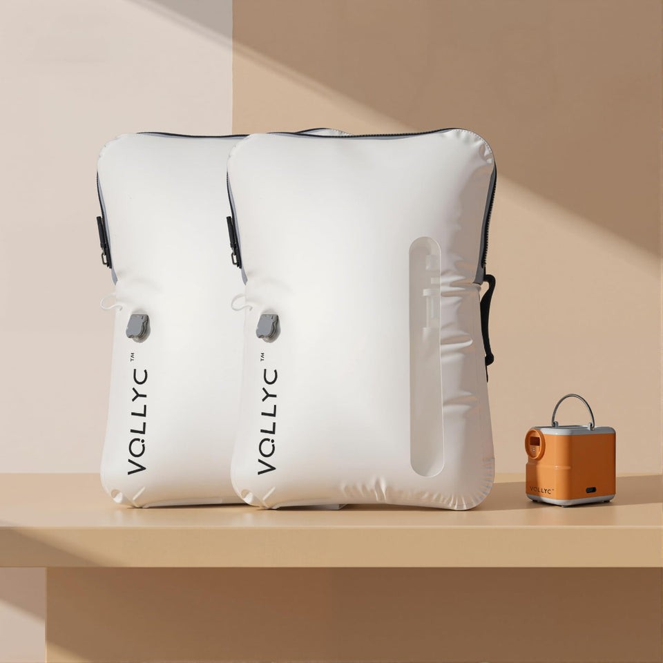 VOLLYC travel vacuum bag shows 25L capacity for organized packing on trips