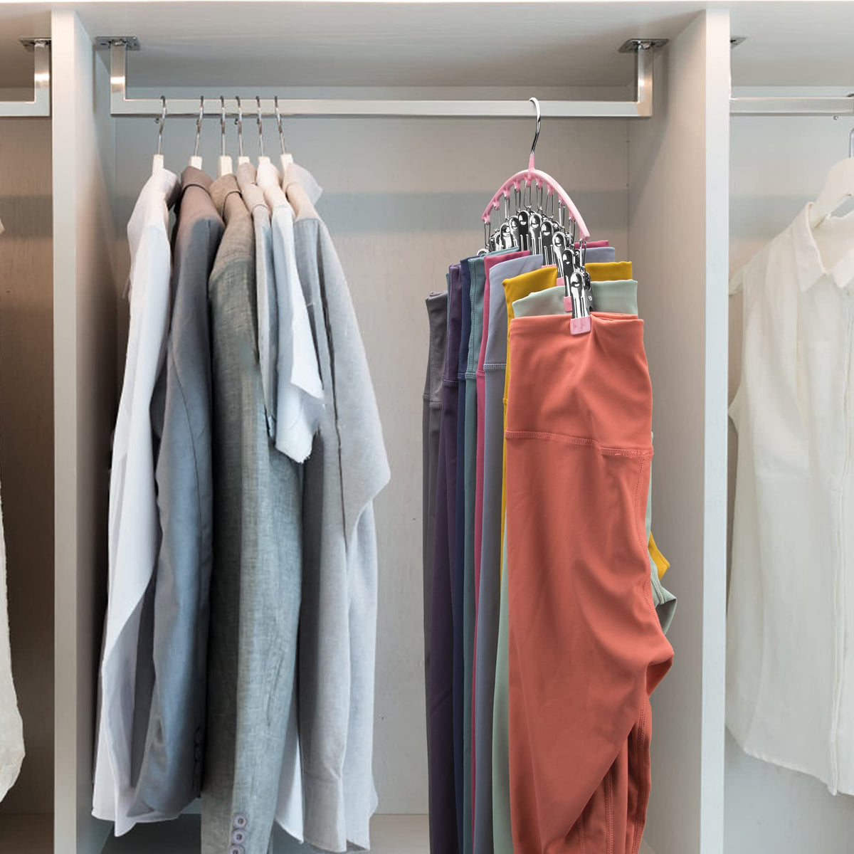 Volnamal carbon steel hangers offer strong support for heavy leggings and pants.