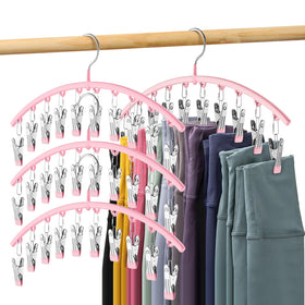 Volnamal legging organizer 4-pack with sturdy pink hangers and 40-clip capacity in a neat closet