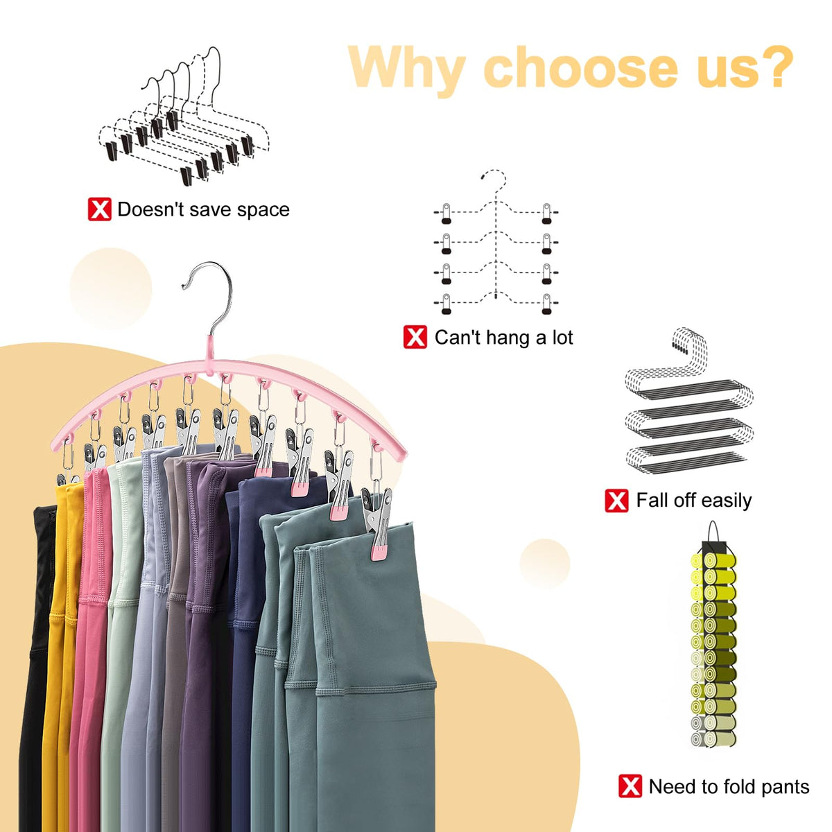 Volnamal metal hanger for leggings delivers durable, rust-resistant storage.