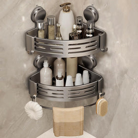 VOLPONE corner shower caddy with suction cup for easy corner storage