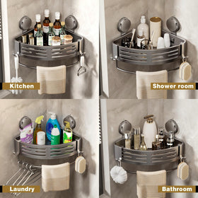 VOLPONE shower caddy includes removable hooks and towel bar