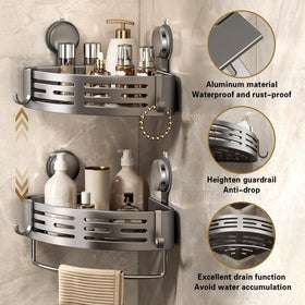 VOLPONE shower shelf measures 8.6 by 8.6 by 11.5 inches