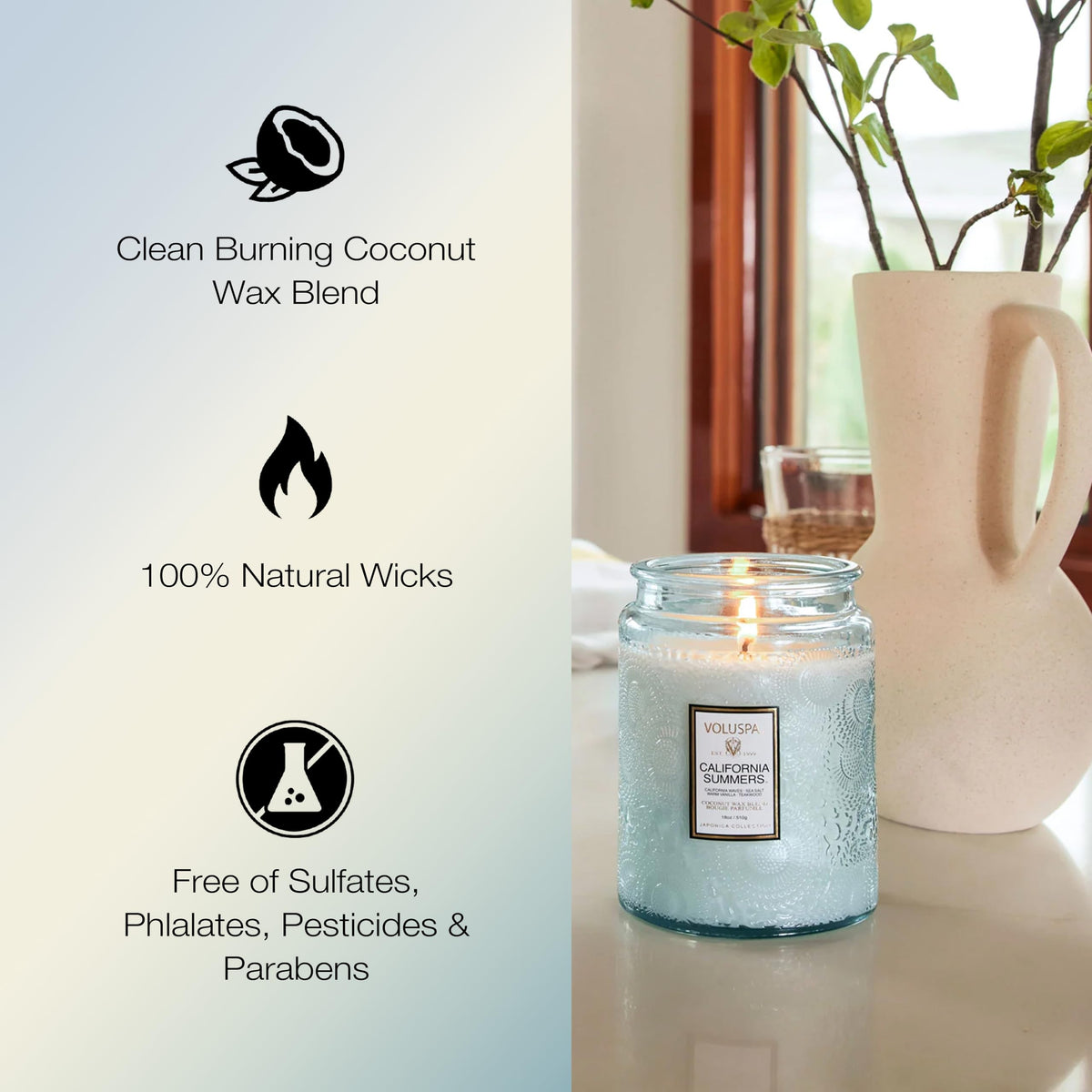 Voluspa California Summers 18oz jar offers long-lasting fragrance in a stylish container.