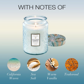 Voluspa California Summers candle uses coconut wax blend for a clean burn.