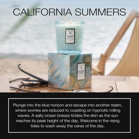 Voluspa California Summers embossed glass shown for premium decor