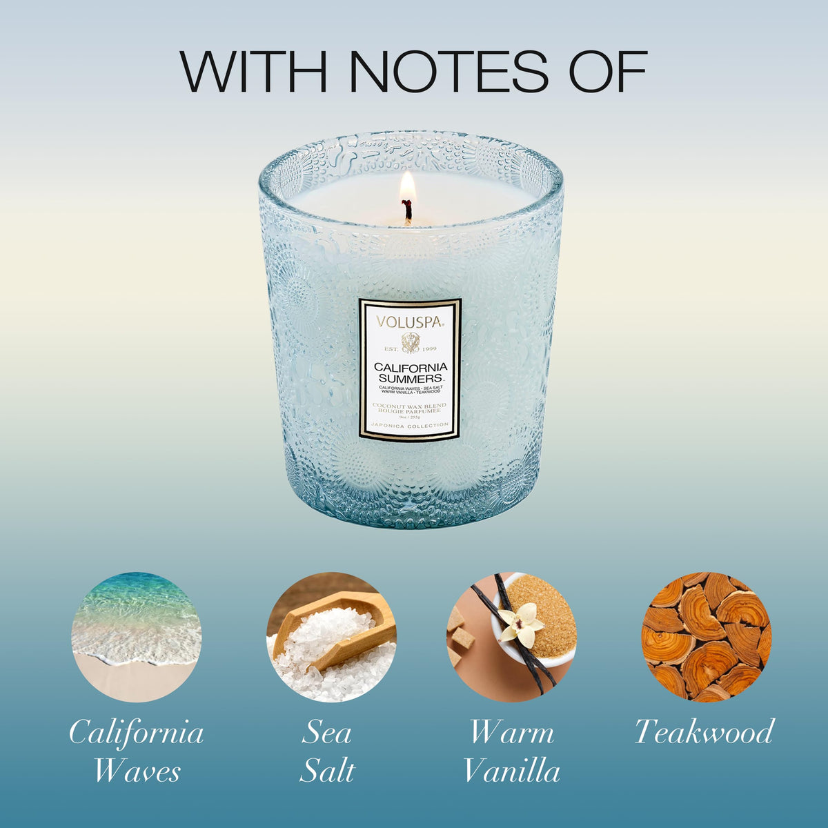 Voluspa California Summers lid close-up highlighting clean storage between uses